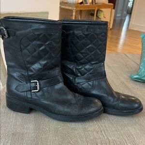 Aquatalia Black Quilted “leather” moto boots